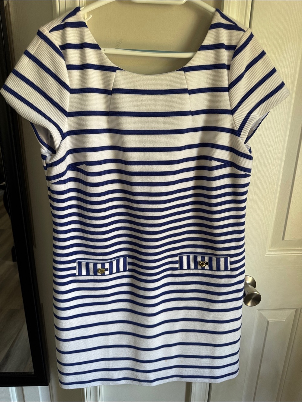Lilly Pulitzer Blue and White Striped Midi Shift Dress